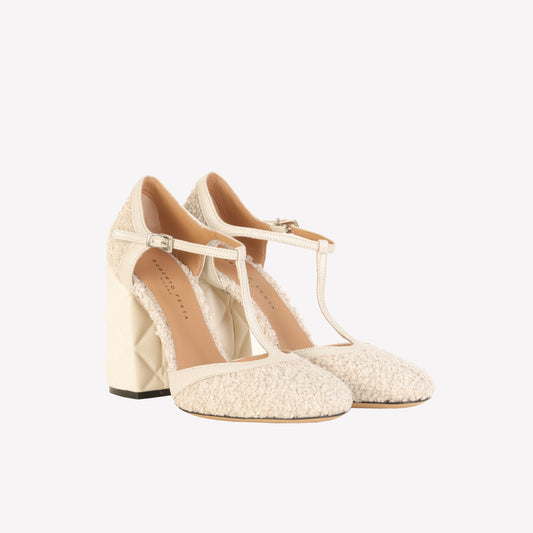 DÉCOLLETÉ T-STRAP IN BOUCLÉ BIANCO OLIMPYA - Bianco | Roberto Festa
