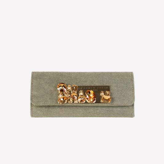 borsa a mano in jeans kaki con accessorio strass pat - Verde | Roberto Festa