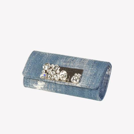 borsa a mano in jeans vintage con accessorio strass pat - Azzurro | Roberto Festa