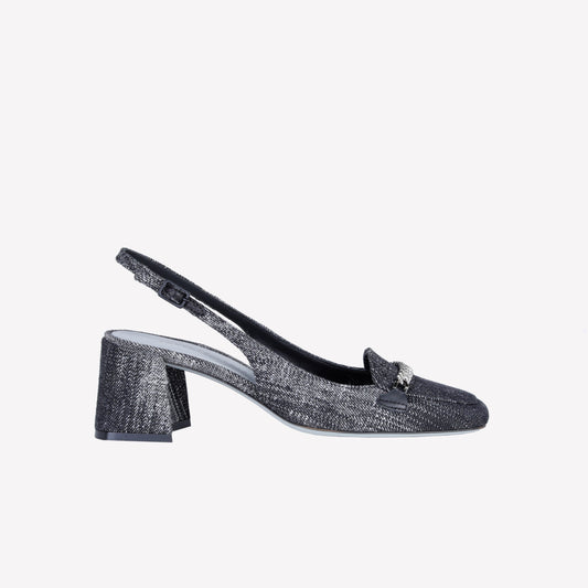 SLINGBACK IN JEANS CON PUNTA SQUADRATA E MORSETTO DI CRISTALLI RAINALUX - Trend Alert: Denim | Roberto Festa