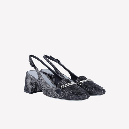 SLINGBACK IN JEANS CON PUNTA SQUADRATA E MORSETTO DI CRISTALLI RAINALUX - Trend Alert: Denim | Roberto Festa