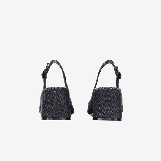 SLINGBACK IN JEANS CON PUNTA SQUADRATA E MORSETTO DI CRISTALLI RAINALUX - Nero | Roberto Festa