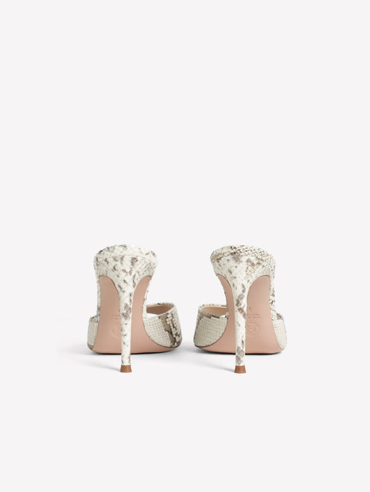 MULE IN PELLE CON STAMPA PITONATA E INSERTI ORO CON TACCO ALTO RAMAS - grigio_oro | Roberto Festa