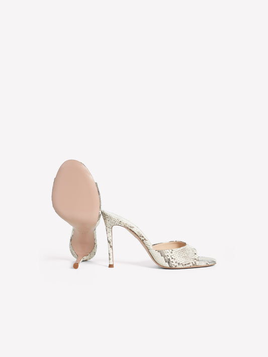 MULE IN PELLE CON STAMPA PITONATA E INSERTI ORO CON TACCO ALTO RAMAS - grigio_oro | Roberto Festa