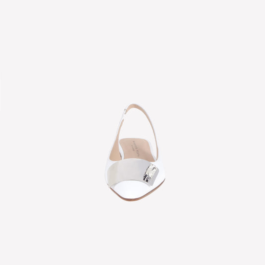 slingback flat in softy bianco con accessorio placca e strass in tinta rex - Bianco | Roberto Festa
