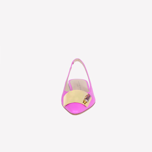 slingback flat in softy bikini con accessorio placca e strass in tinta rex - Rosa | Roberto Festa