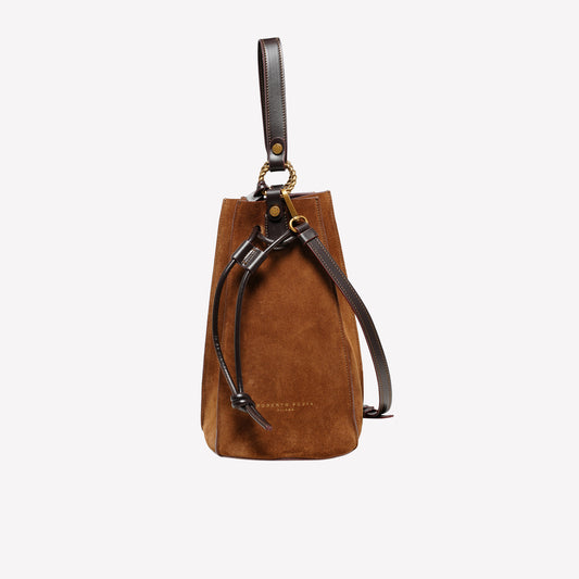 BORSA SECCHIELLO IN PELLE SCAMOSCIATA COLOR ROVERE SAFIRA - Borse | Roberto Festa
