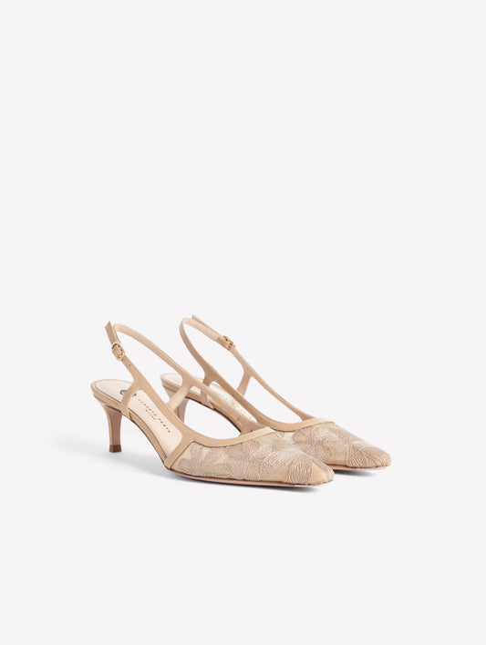 SLINGBACK IN TULLE CON FIORI RICAMATI SIRLA - Scarpe Donna: Calzature eleganti