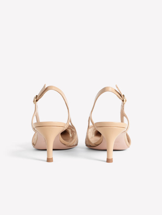 SLINGBACK IN TULLE CON FIORI RICAMATI SIRLA - Beige | Roberto Festa