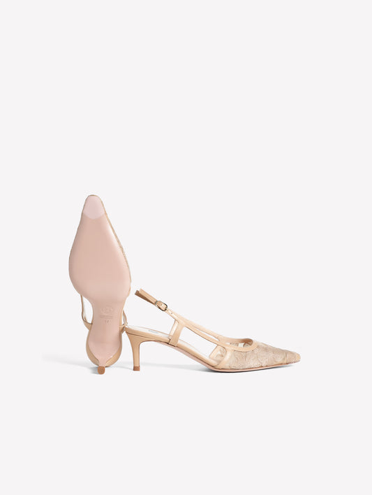 SLINGBACK IN TULLE CON FIORI RICAMATI SIRLA - Beige | Roberto Festa