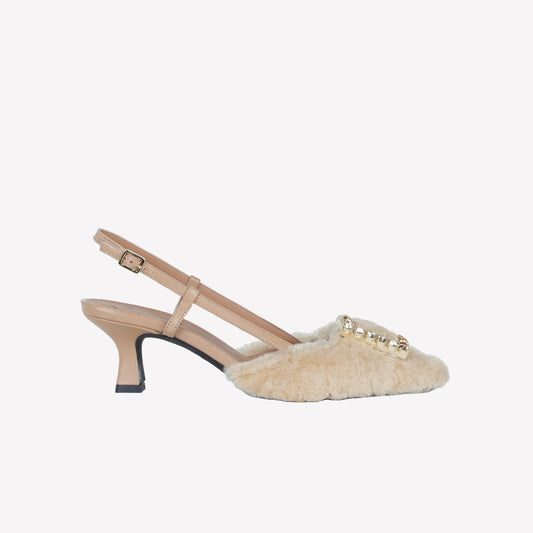 SLINGBACK IN VISONE MIELE CON FIBBIA QUADRA CON CRISTALLI STEFI - Beige | Roberto Festa