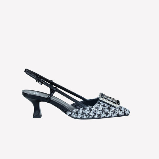 slingback in poule nero e accessorio strass stefy - Prodotti | Roberto Festa