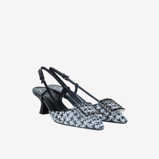 slingback in poule nero e accessorio strass stefy - Prodotti | Roberto Festa