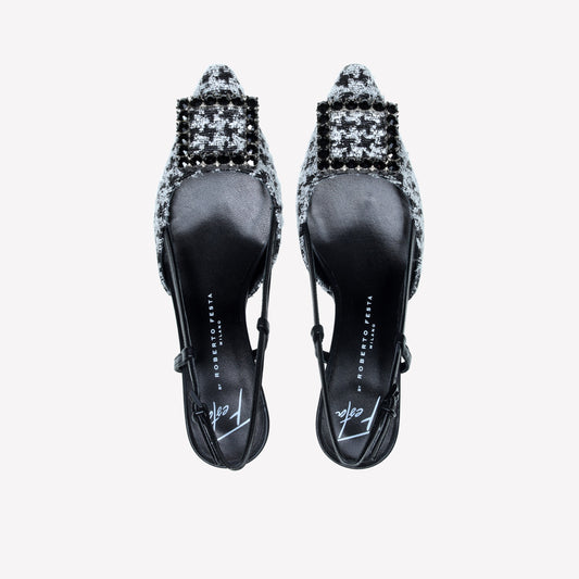 slingback in poule nero e accessorio strass stefy - Nero | Roberto Festa