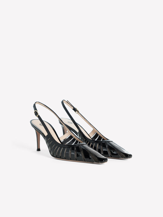 SLINGBACK IN VERNICE NERA CON INTAGLI LASERATI E TACCO MEDIO SUNNY - Scarpe Donna: Calzature eleganti