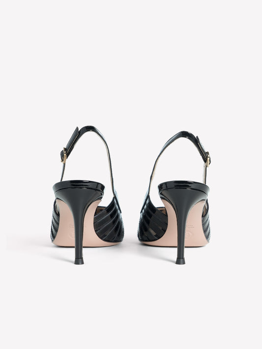 SLINGBACK IN VERNICE NERA CON INTAGLI LASERATI E TACCO MEDIO SUNNY - Nero | Roberto Festa