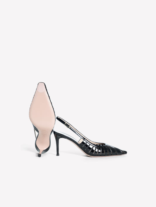SLINGBACK IN VERNICE NERA CON INTAGLI LASERATI E TACCO MEDIO SUNNY - Nero | Roberto Festa