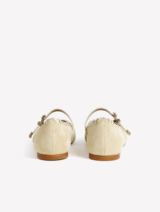 BALLERINA IN PELLE SCAMOSCIATA OFF WHITE CON CINTURINO SU COLLO DEL PIEDE THISSEN - Bianco | Roberto Festa