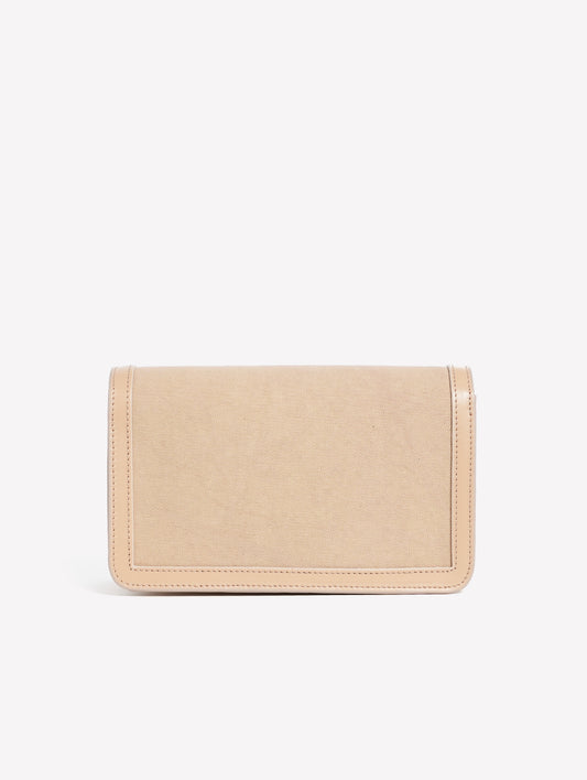 BORSA IN TESSUTO CANVAS BEIGE CON CORNICE IN PELLE E FIBBIA STRASS TILDA - Scarpe Donna: Calzature eleganti