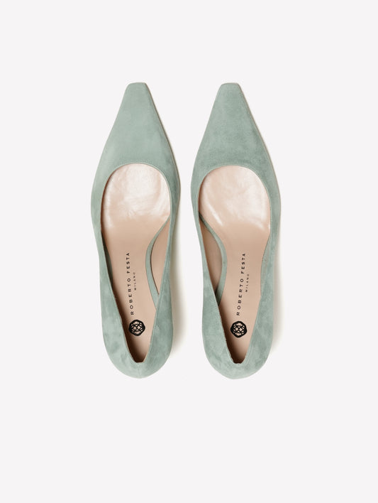 DECOLLETE' IN CAMOSCIO SALVIA CON TACCO MEDIO TIRSA - Verde | Roberto Festa