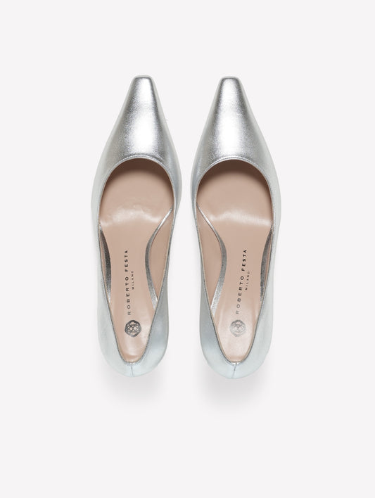 DECOLLETE' IN PELLE LAMINATA ARGENTO CON TACCO MEDIO TIRSA - Argento | Roberto Festa