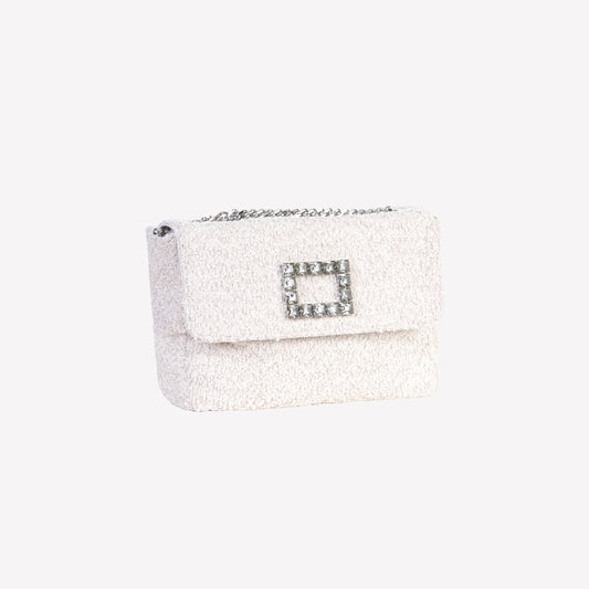 BORSA A SPALLA IN BOUCLE CALCE CON ACCESSORIO STRASS TROPEA LUX - Bianco | Roberto Festa