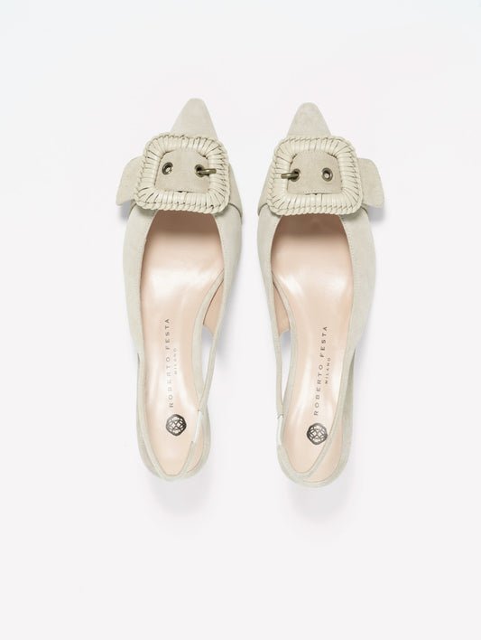 SLINGBACK IN CROSTA TAUPE CON FIBBIA IN PELLE VEGA - Marrone | Roberto Festa
