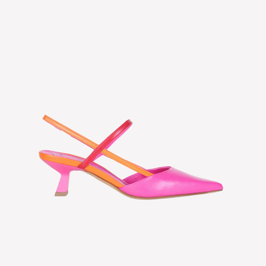 SLINGBACK IN NAPPA CON DOPPIO CINTURINO BARBIE E ORANGE AMAI - Rosa | Roberto Festa