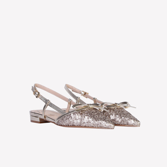 SLINGBACK IN PAILLETTES TITANIO CON FIOCCHETTO ARIS - Oro | Roberto Festa