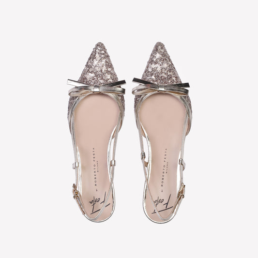 SLINGBACK IN PAILLETTES TITANIO CON FIOCCHETTO ARIS - Oro | Roberto Festa