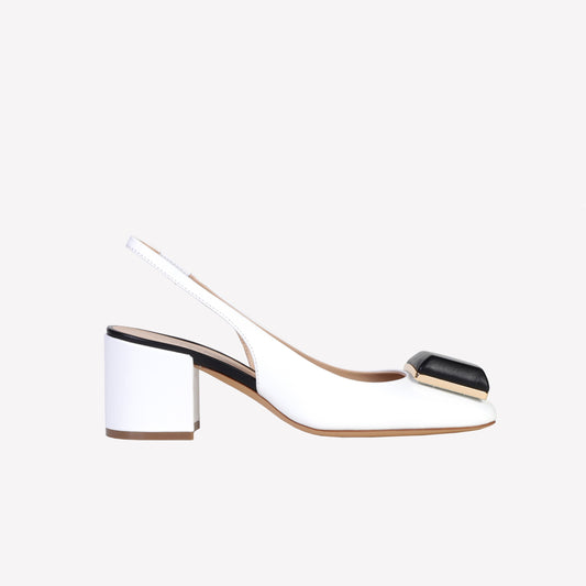 SLINGBACK IN NAPPA BIANCO CON ACCESSORIO NAPPA NERO GABY - Bianco | Roberto Festa
