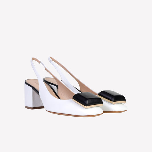 SLINGBACK IN NAPPA BIANCO CON ACCESSORIO NAPPA NERO GABY - Bianco | Roberto Festa