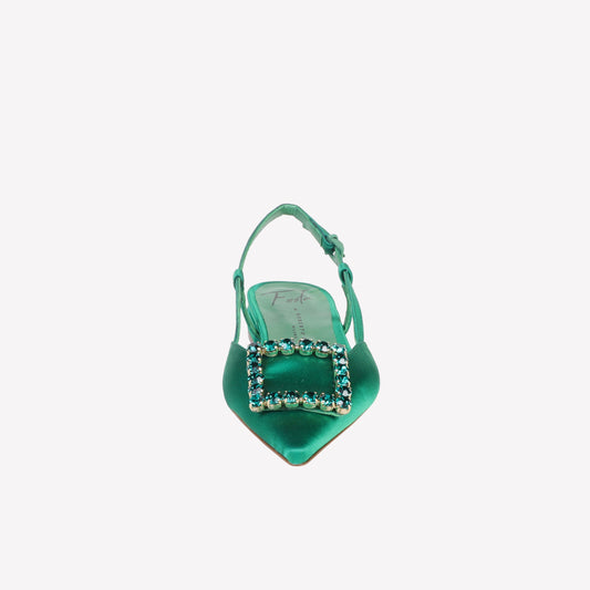 slingback in raso edera con accessorio strass lavanda - Verde | Roberto Festa