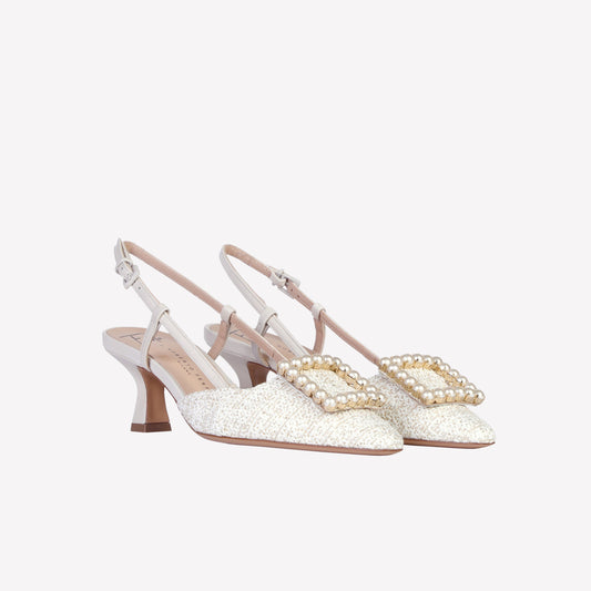 SLINGBACK IN TWEED BEIGE CON ACCESSORIO STRASS STEFY - Beige | Roberto Festa